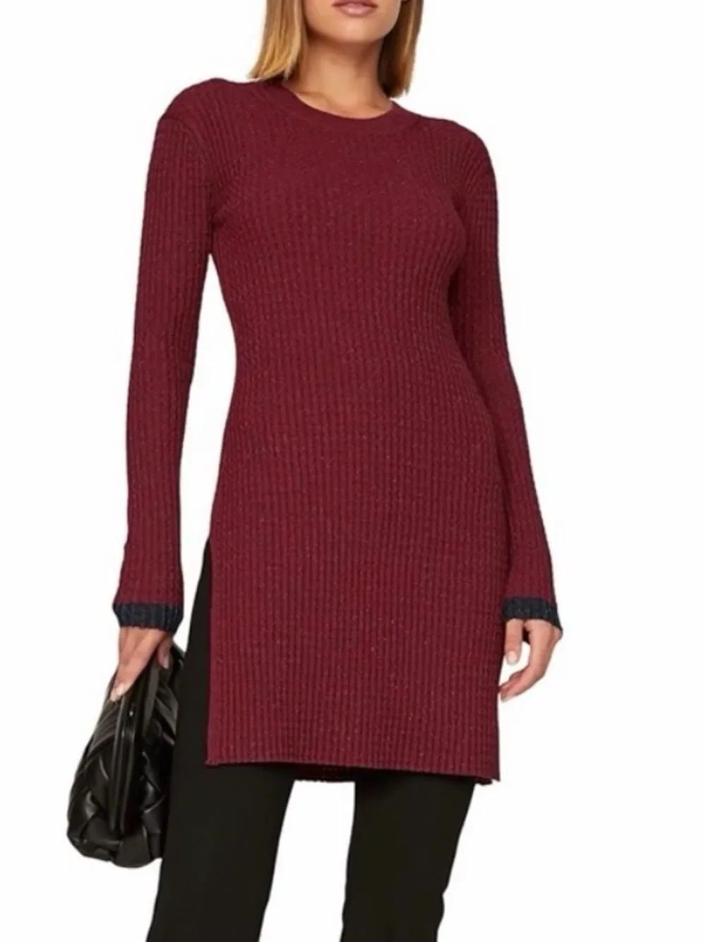Marina Moscone Ribbed Long-Sleeve Tunic Dress